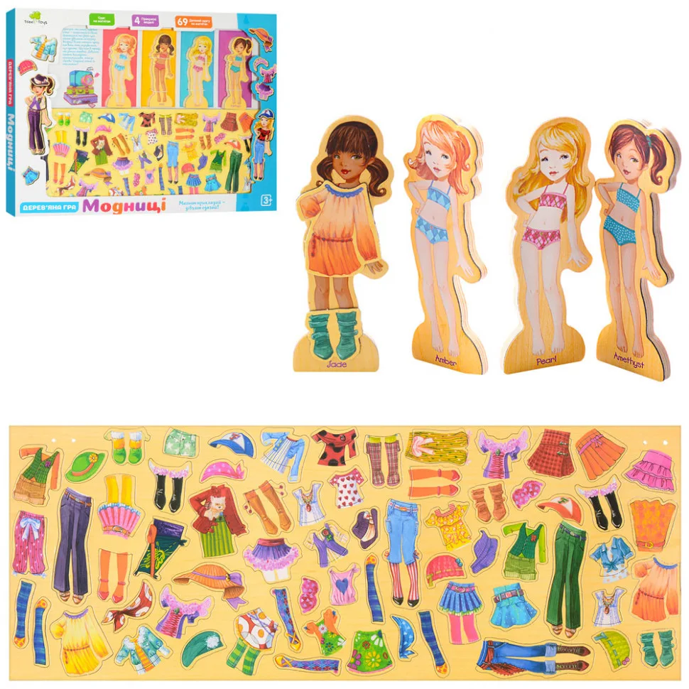 Дитяча гра TREE TOYS Магнітний гардероб Дерево 30х30 см Багатоколірний