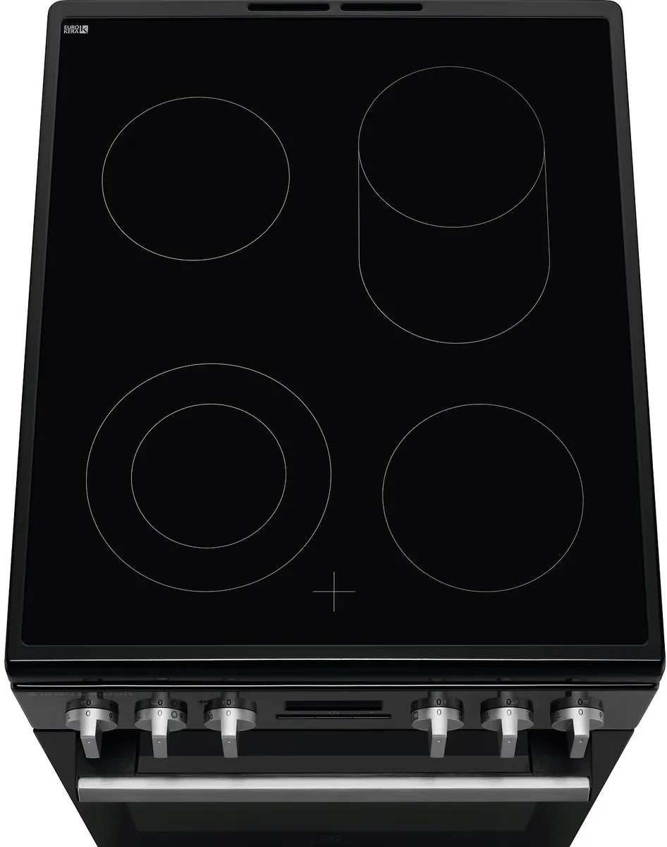 Электрическая стеклокерамическая плита Electrolux, 58 л, 50x60 см, с конвекцией и паровым приготовлением, черного цвета.