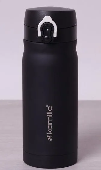 Термос Kamille PerfectionStyle 360 мл з нержавіючої сталі з кришкою-склянкою чорний