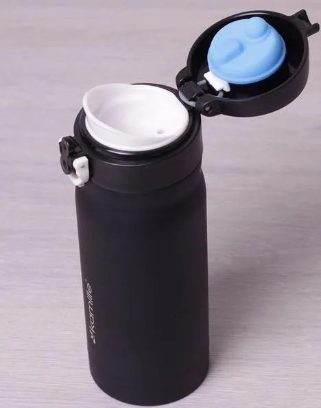 Термос Kamille PerfectionStyle 360 мл з нержавіючої сталі з кришкою-склянкою чорний