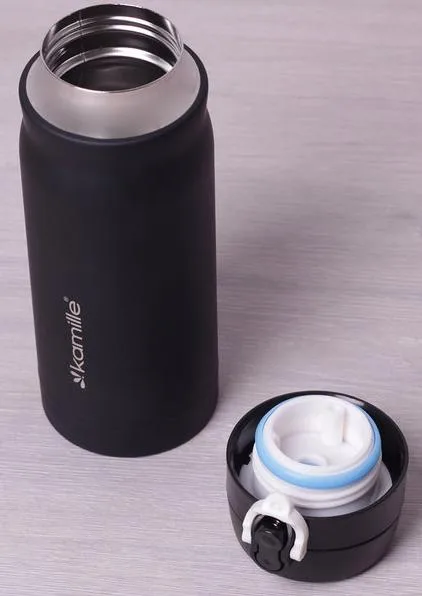 Термос Kamille PerfectionStyle 360 мл з нержавіючої сталі з кришкою-склянкою чорний