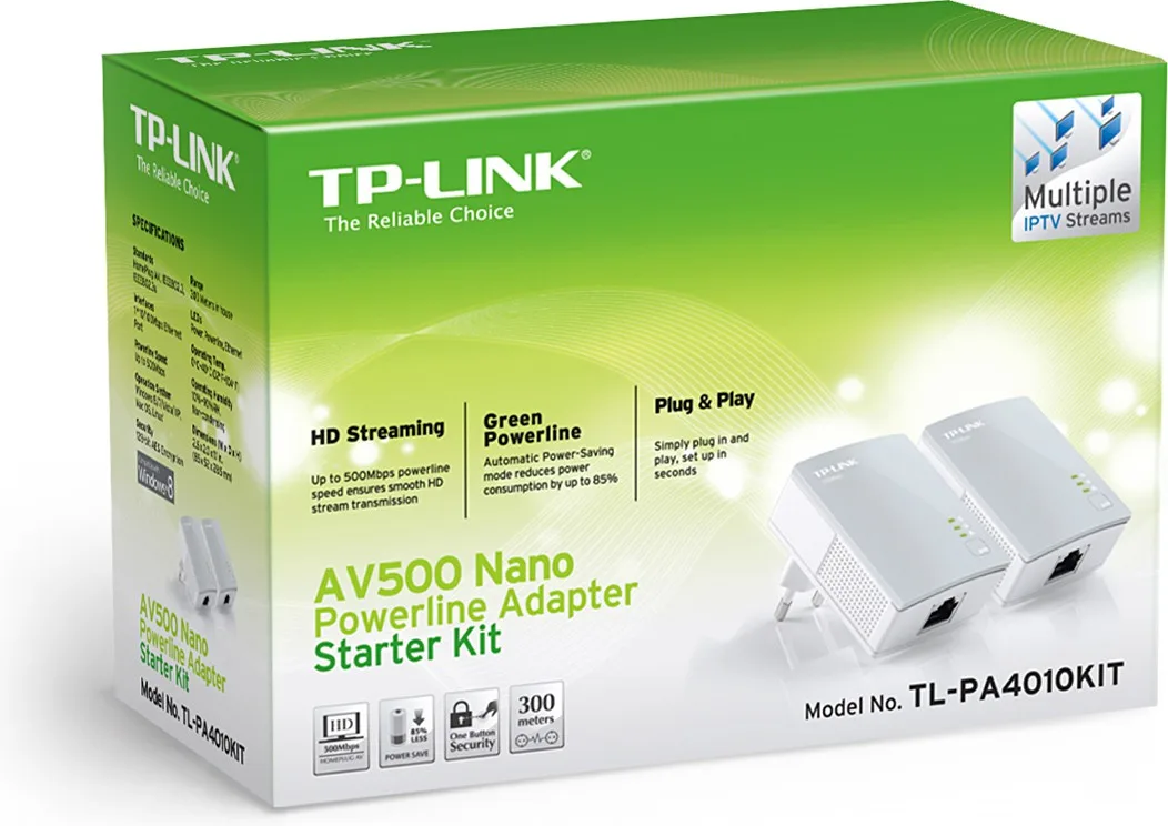 Комплект адаптерів Powerline TP-Link Ethernet 1 порт 65х28,5х52 мм білий