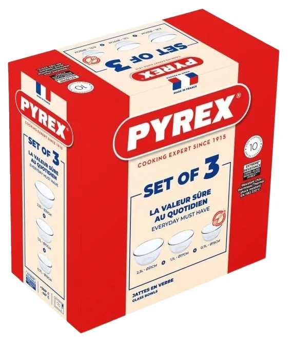 Набір мисок Pyrex боросилікатне скло 0.7 л 1.1 л 2.3 л