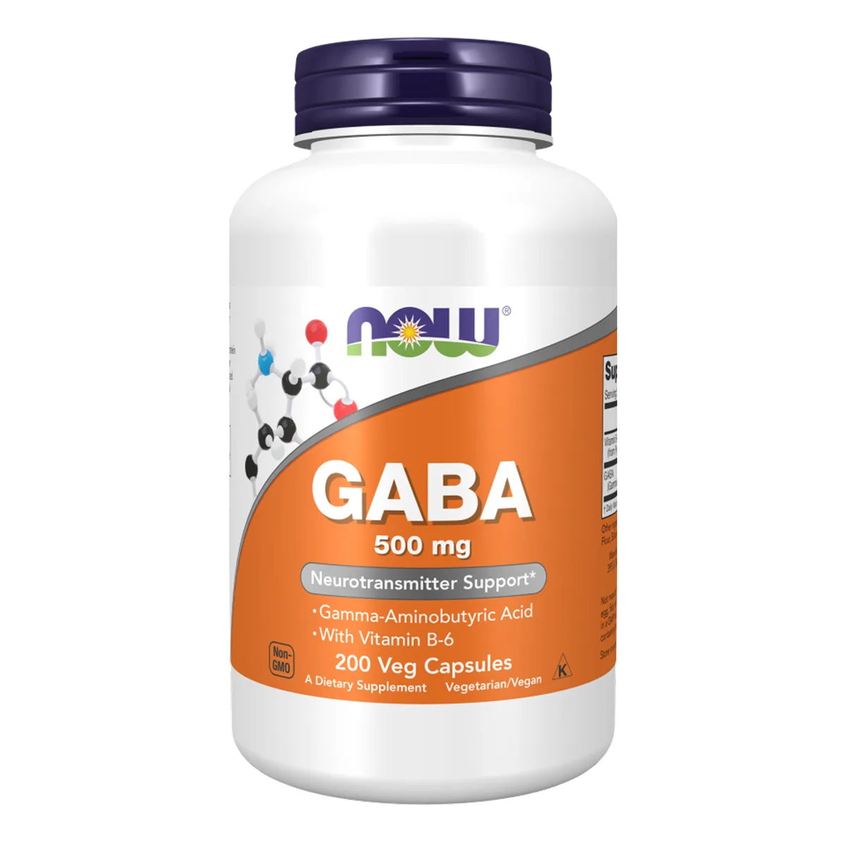 GABA 500mg 200 вегетарианских капсул Now Foods без ГМО