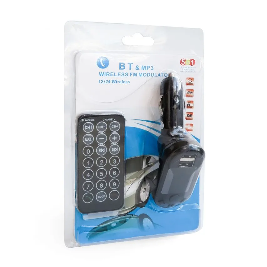 FM-трансмітер Bluetooth пластик чорний 4 порти 2 USB 2,1А