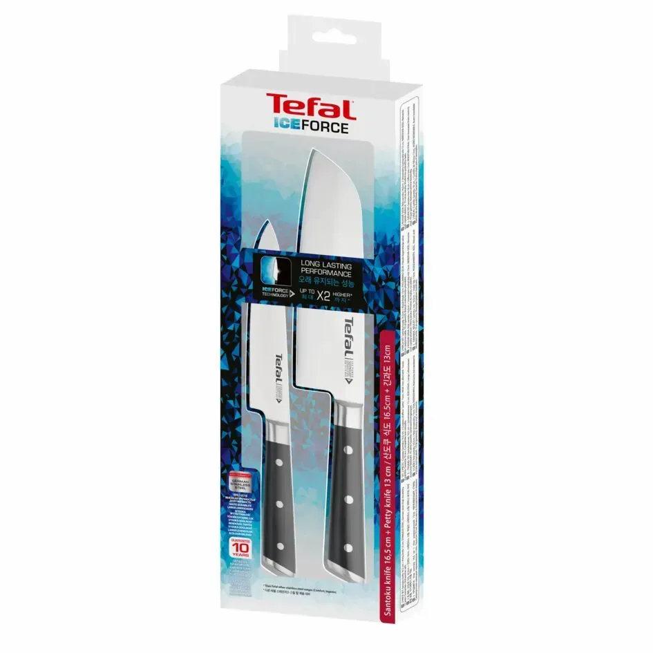 Набір кухонних ножів Tefal Ice Force, 2 предмети, з нержавіючої сталі, пластикові рукоятки, чорного кольору.