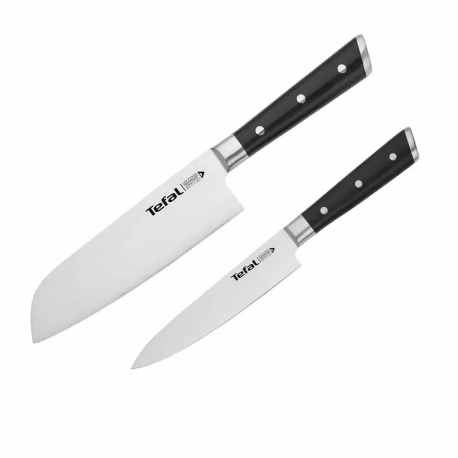Набір кухонних ножів Tefal Ice Force, 2 предмети, з нержавіючої сталі, пластикові рукоятки, чорного кольору.