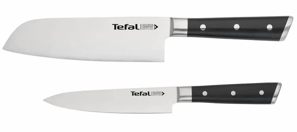 Набір кухонних ножів Tefal Ice Force, 2 предмети, з нержавіючої сталі, пластикові рукоятки, чорного кольору.