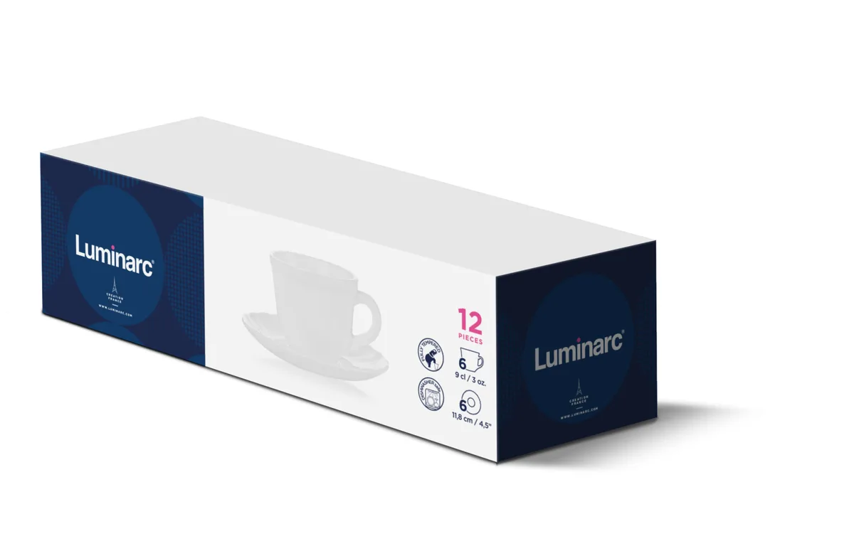 Кофейный сервиз Luminarc из закаленного стекла, 12 предметов, белый, на 6 человек.