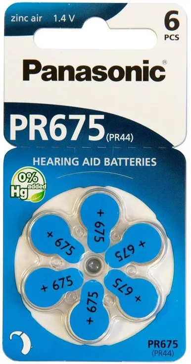 Батарейка Panasonic повітряно-цинкова PR675H(675A, AC675E/EZ, ZA675, DA675), блістер, 6 шт