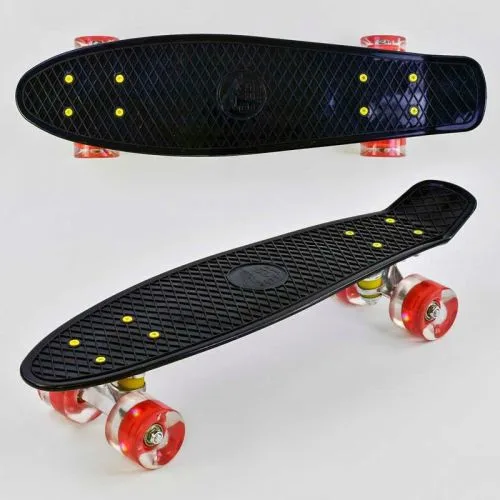Скейтборд Best Board черный 55 см с колесами PU со светом для подростков и детей.