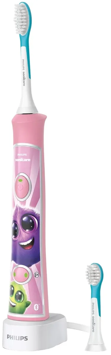 Електрична зубна щітка Philips Sonicare для дітей, 62 тис. коливань/хв, 2 насадки, Bluetooth, рожевого кольору.