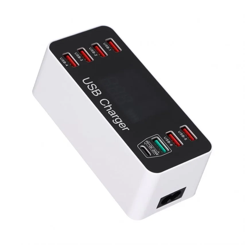 Зарядний пристрій Yaxun 40W 8 портів USB-C QC 3.0 чорний