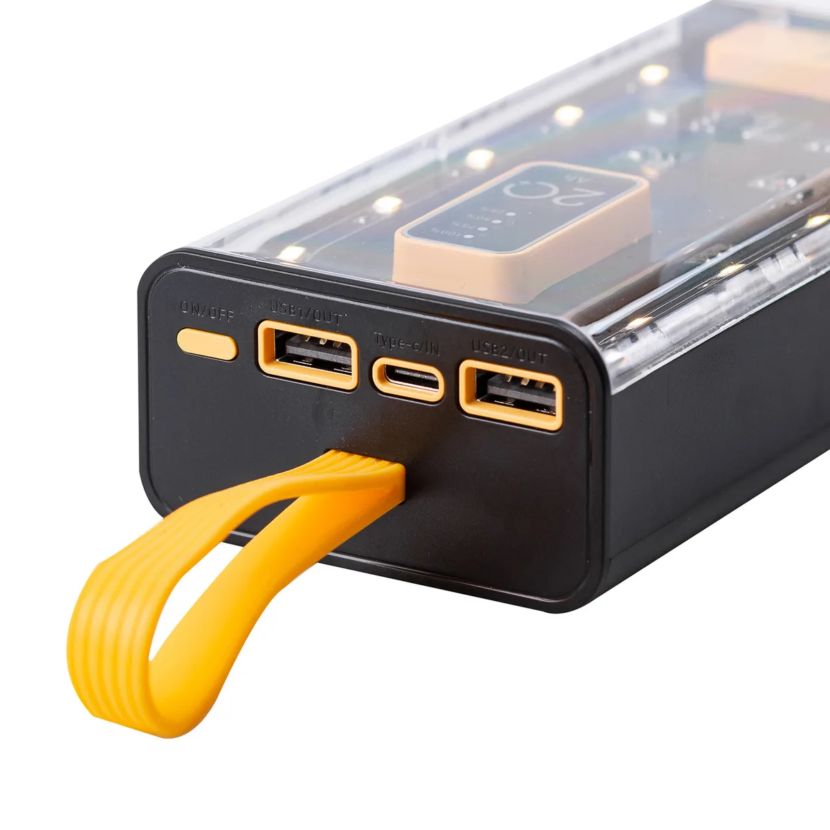 Повербанк 20000mAh з 4 вбудованими кабелями швидка зарядка чорний
