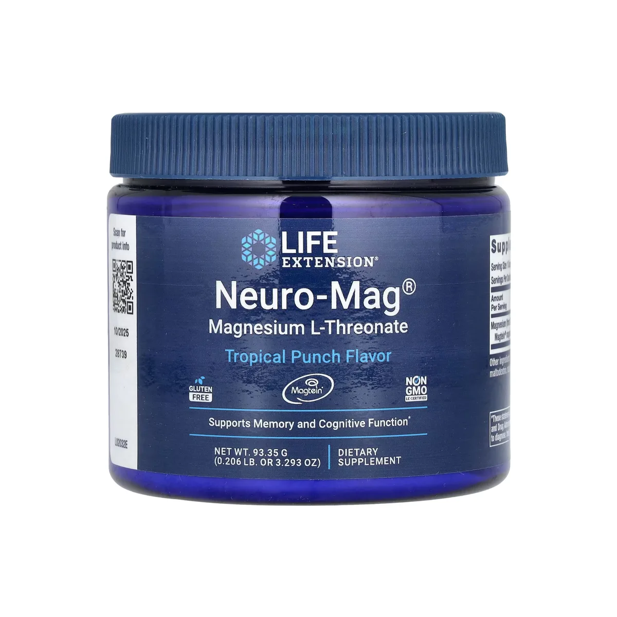 Neuro-Mag Магній L-Треонат Порошок 93,35 г Вегетаріанський Без ГМО Тропічний пунш