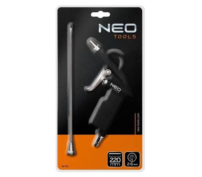 Пневматический пистолет Neo Tools, алюминиевый, с удлиненным соплом 220 мм, вес 0,194 кг