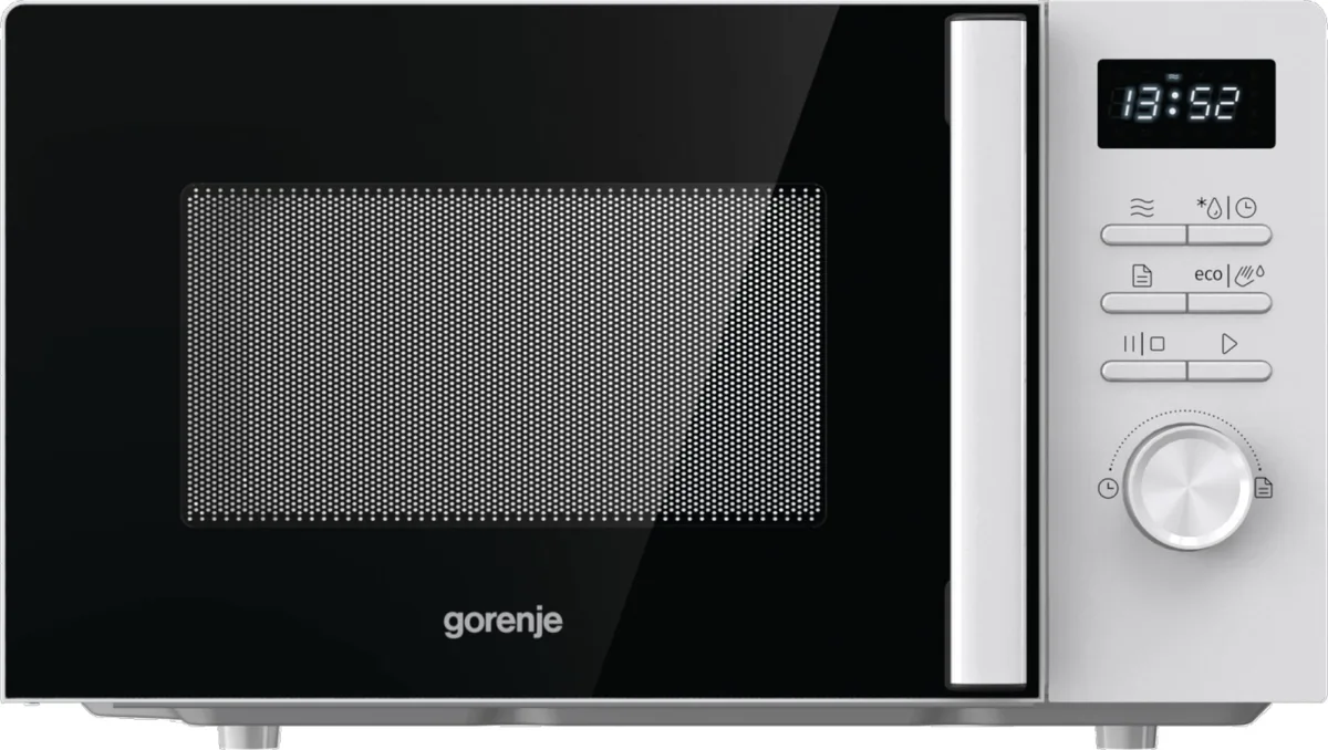 Мікрохвильова піч Gorenje, 20 л, електронне управління, 800 Вт, з дисплеєм, біла.