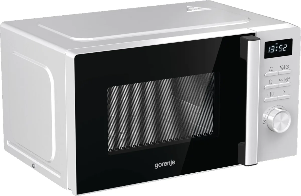 Мікрохвильова піч Gorenje, 20 л, електронне управління, 800 Вт, з дисплеєм, біла.