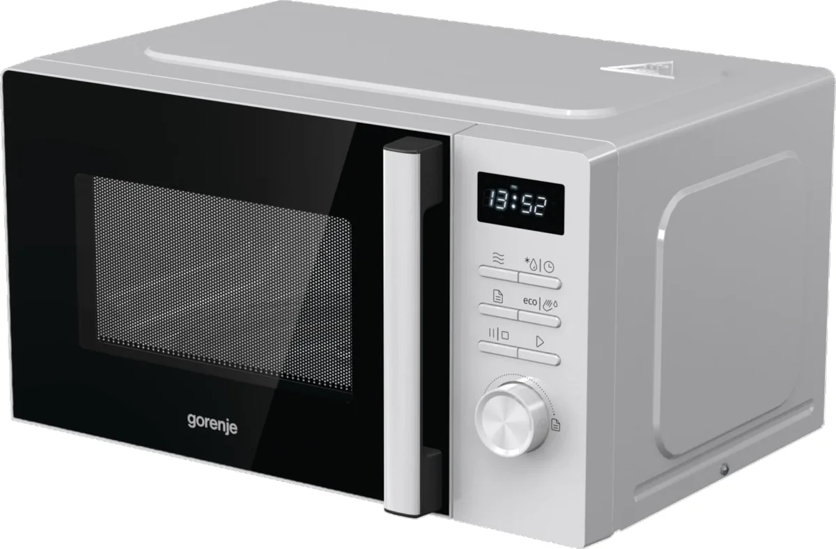 Мікрохвильова піч Gorenje, 20 л, електронне управління, 800 Вт, з дисплеєм, біла.