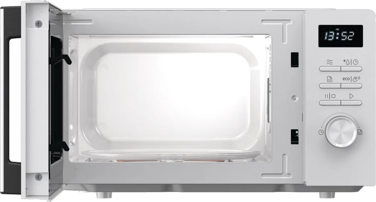 Мікрохвильова піч Gorenje, 20 л, електронне управління, 800 Вт, з дисплеєм, біла.