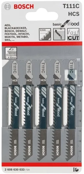 Пиляльне полотно для електролобзика Bosch Professional по дереву T111C, 5 шт.