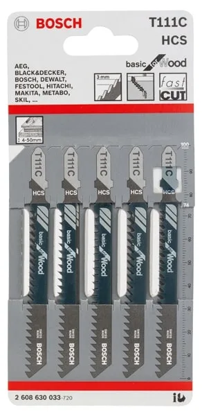 Пильное полотно для электролобзика Bosch Professional по дереву T111C, 5 шт.