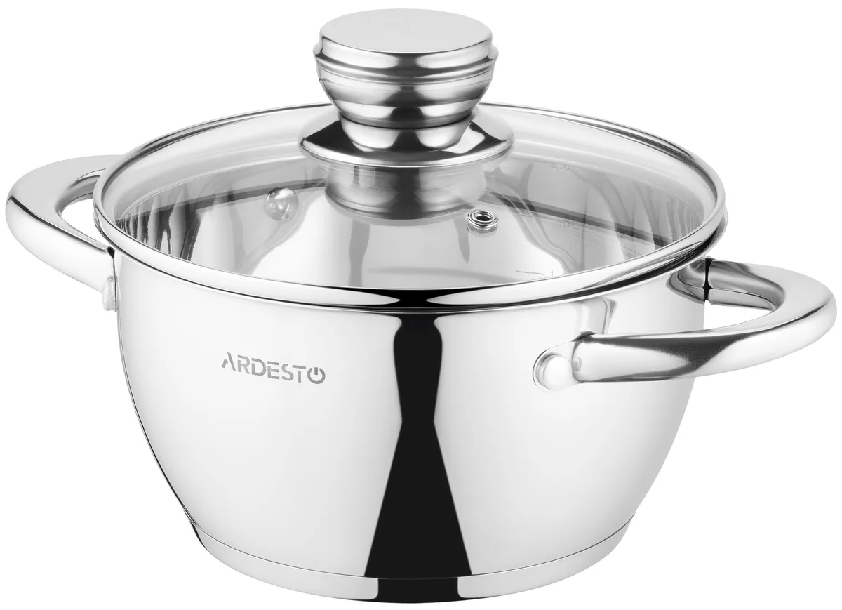 Каструля з прозорою кришкою ARDESTO Gemini Lucca, об'ємом 2.3 л, виготовлена з нержавіючої сталі.
