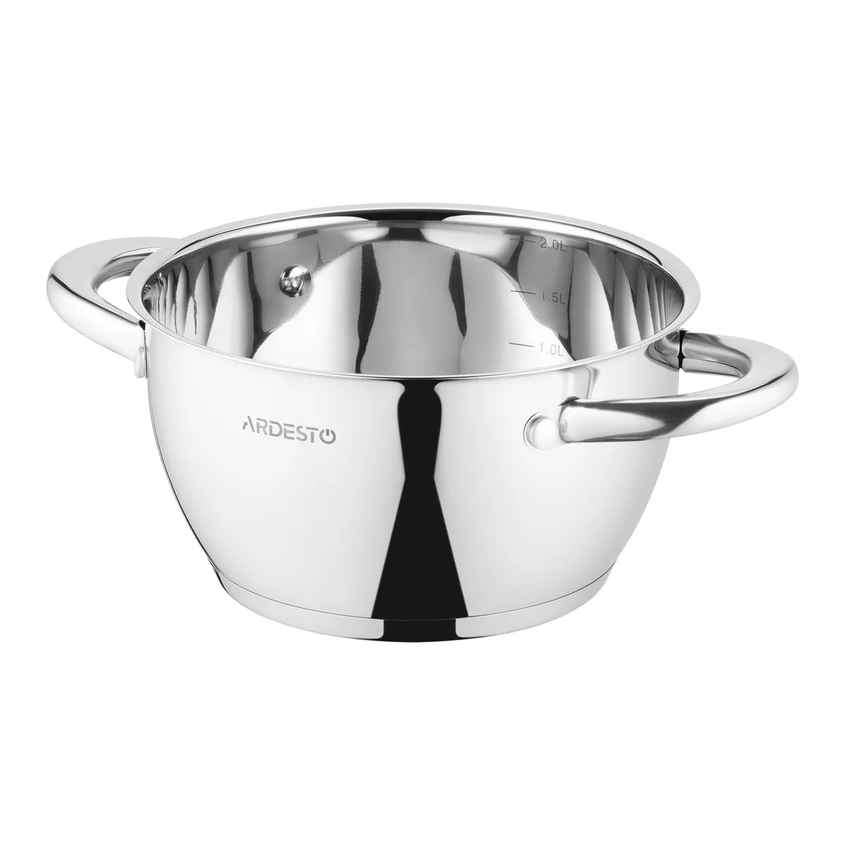 Каструля з прозорою кришкою ARDESTO Gemini Lucca, об'ємом 2.3 л, виготовлена з нержавіючої сталі.