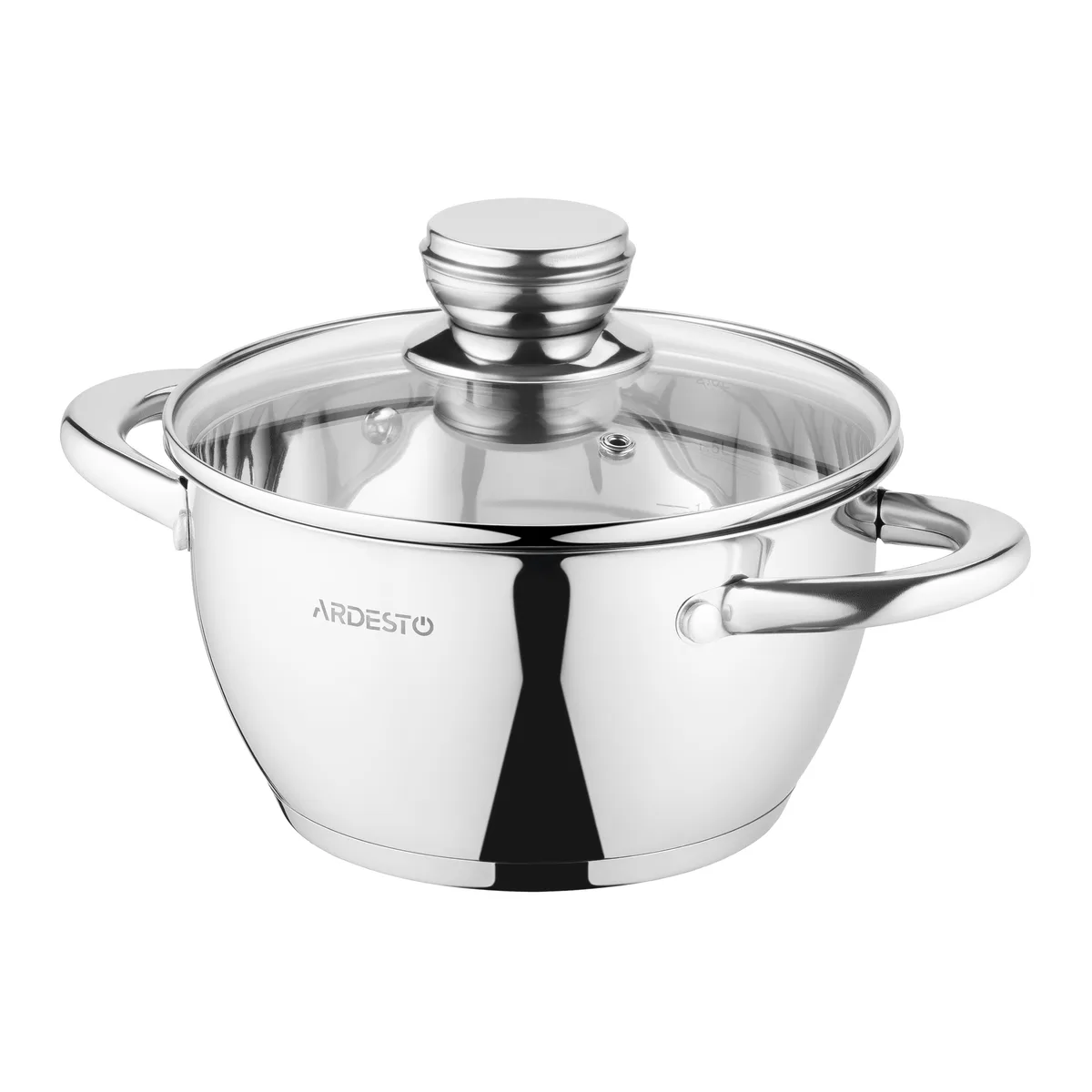 Каструля з прозорою кришкою ARDESTO Gemini Lucca, об'ємом 2.3 л, виготовлена з нержавіючої сталі.