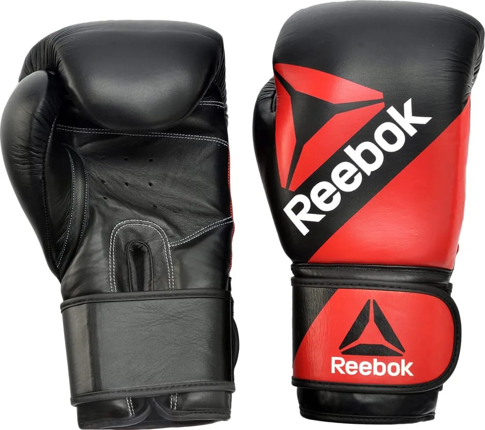 Боксерські рукавиці Reebok шкіра 10 унцій чорні червоні