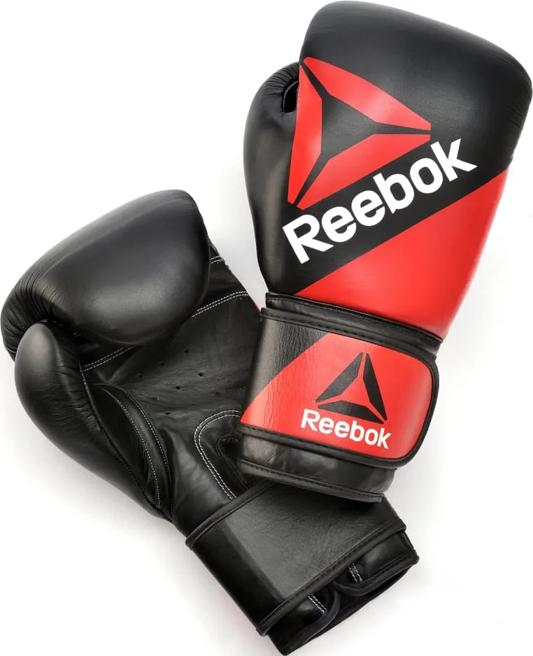 Боксерські рукавиці Reebok шкіра 10 унцій чорні червоні