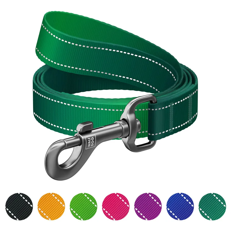 Поводок для собак WAUDOG Nylon Mono 20x122 см нейлоновый светоотражающий зеленый