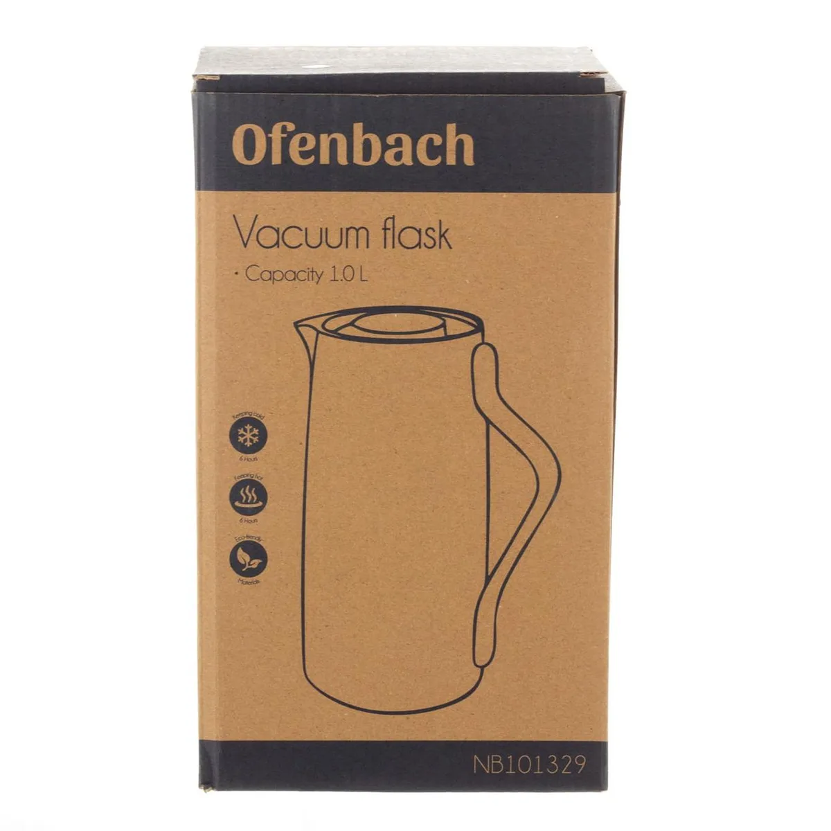 Термос Ofenbach пластиковый 1 л стеклянная колба белый