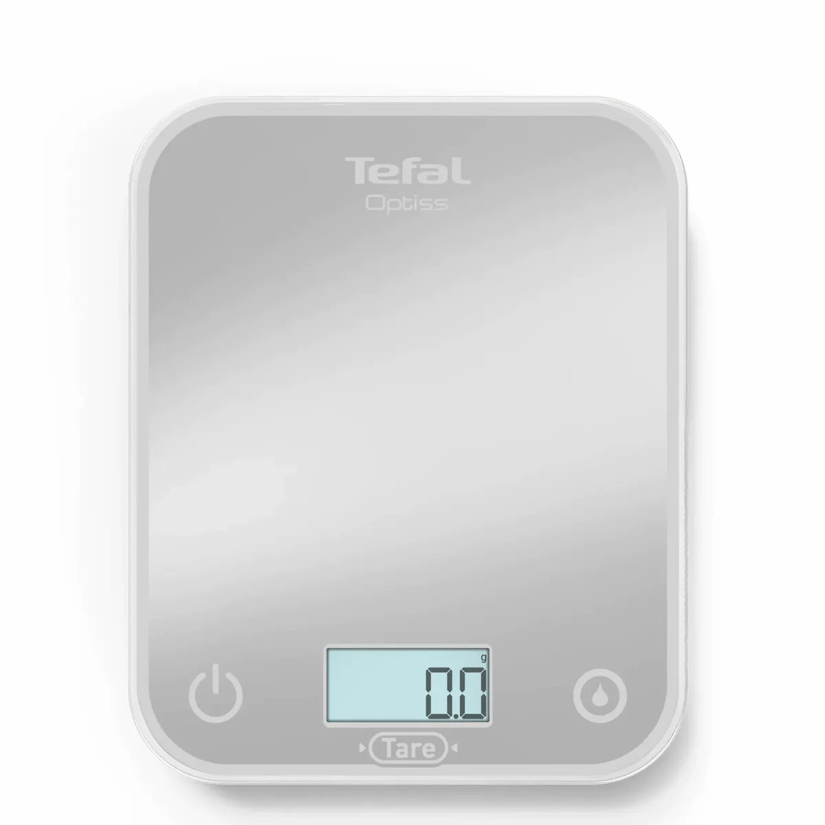 Кухонні ваги Tefal Optiss, 5 кг, з двома батарейками AAA в комплекті, скляний корпус, сріблястого кольору.