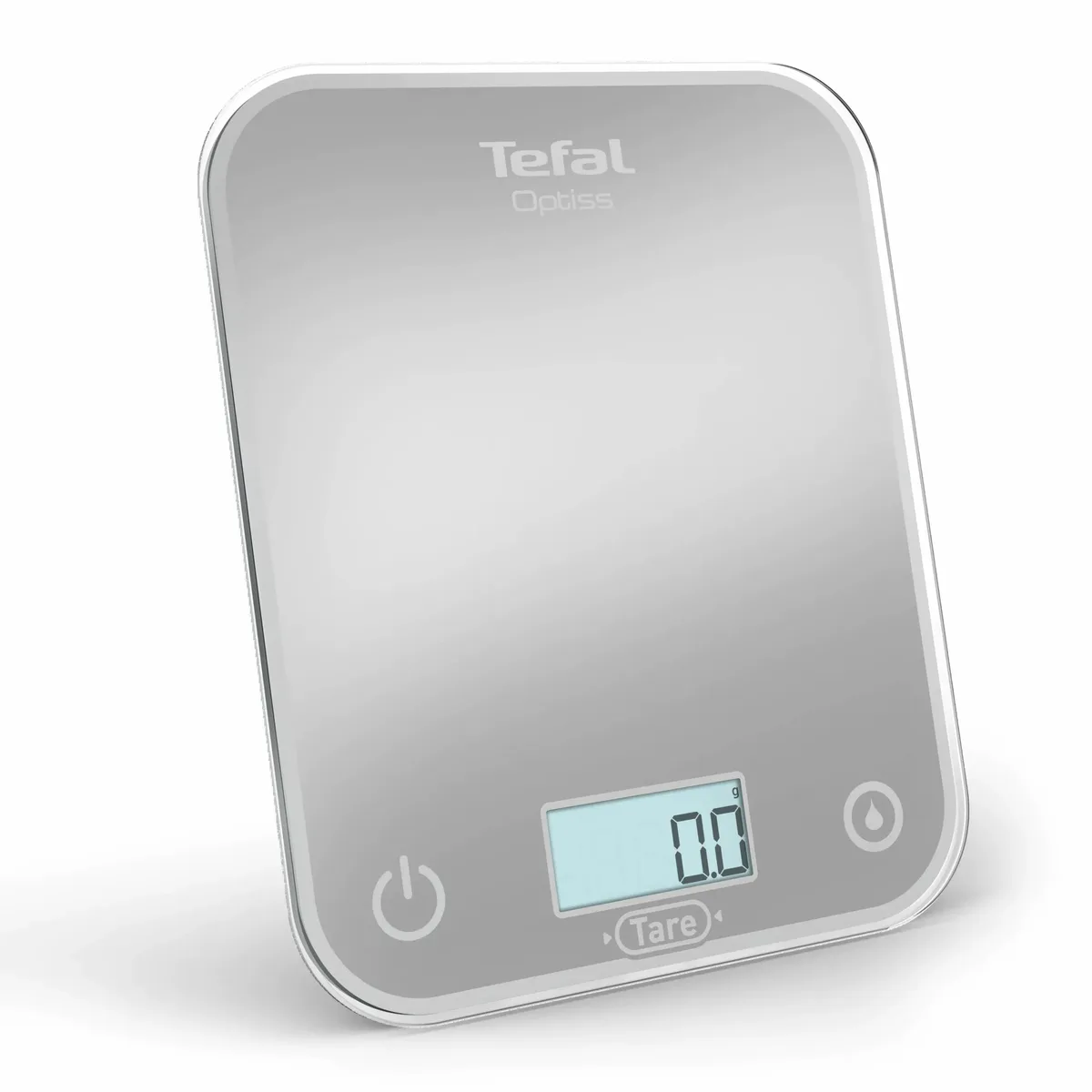 Кухонні ваги Tefal Optiss, 5 кг, з двома батарейками AAA в комплекті, скляний корпус, сріблястого кольору.