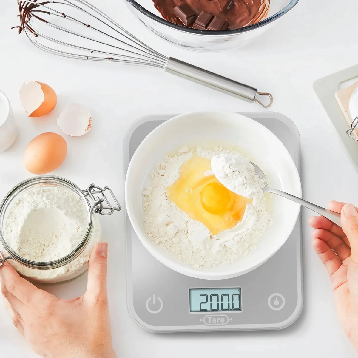 Кухонні ваги Tefal Optiss, 5 кг, з двома батарейками AAA в комплекті, скляний корпус, сріблястого кольору.