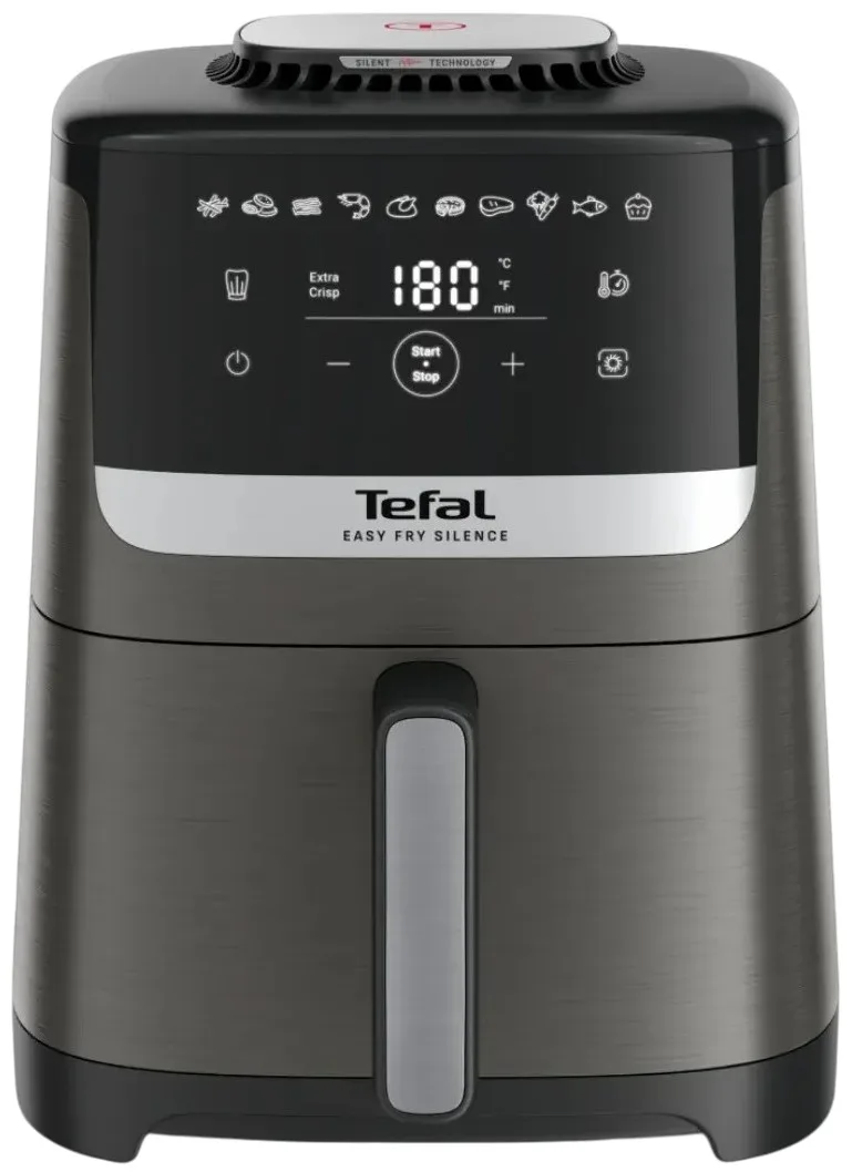 Мультипіч Tefal Easy Fry Silence, 1670Вт, об'єм 5л, сенсорне управління, 10 режимів приготування, пластик, темно-сірий та чорний.