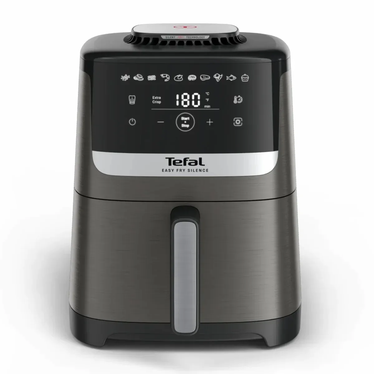 Мультипіч Tefal Easy Fry Silence, 1670Вт, об'єм 5л, сенсорне управління, 10 режимів приготування, пластик, темно-сірий та чорний.