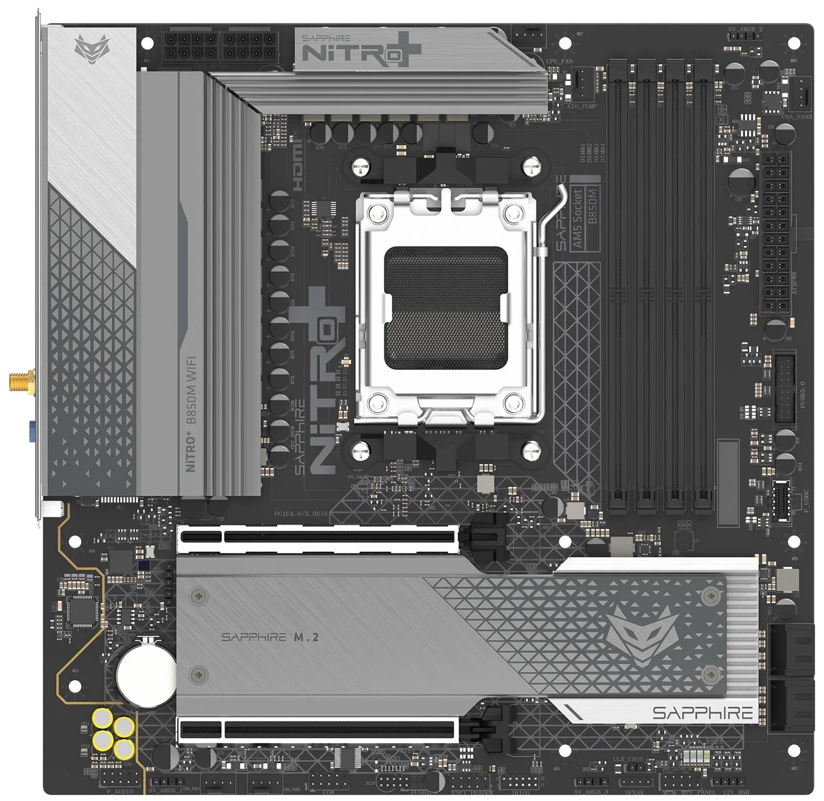 Материнcька плата SAPPHIRE NITRO+ B850M WIFI sAM5 B850 4xDDR5 M.2 HDMI DP Wi-Fi BT mATX