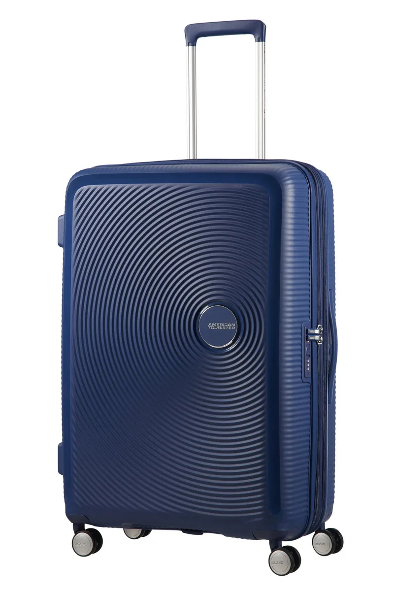 Валіза American Tourister, Soundbox, поліпропілен, велика, 77см,  97/110л, TSA, 4 колеса, EXP, темно-синій