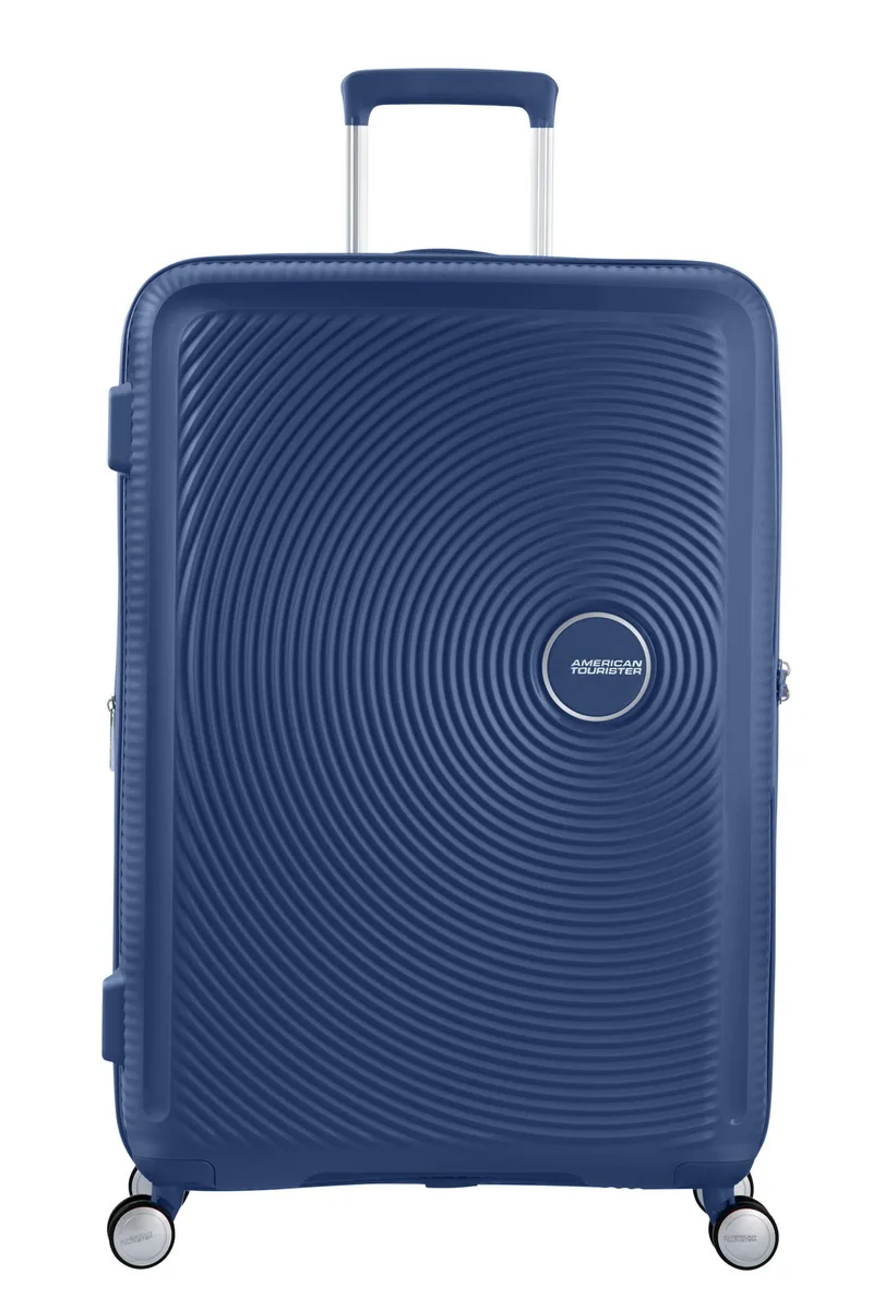 Валіза American Tourister, Soundbox, поліпропілен, велика, 77см,  97/110л, TSA, 4 колеса, EXP, темно-синій