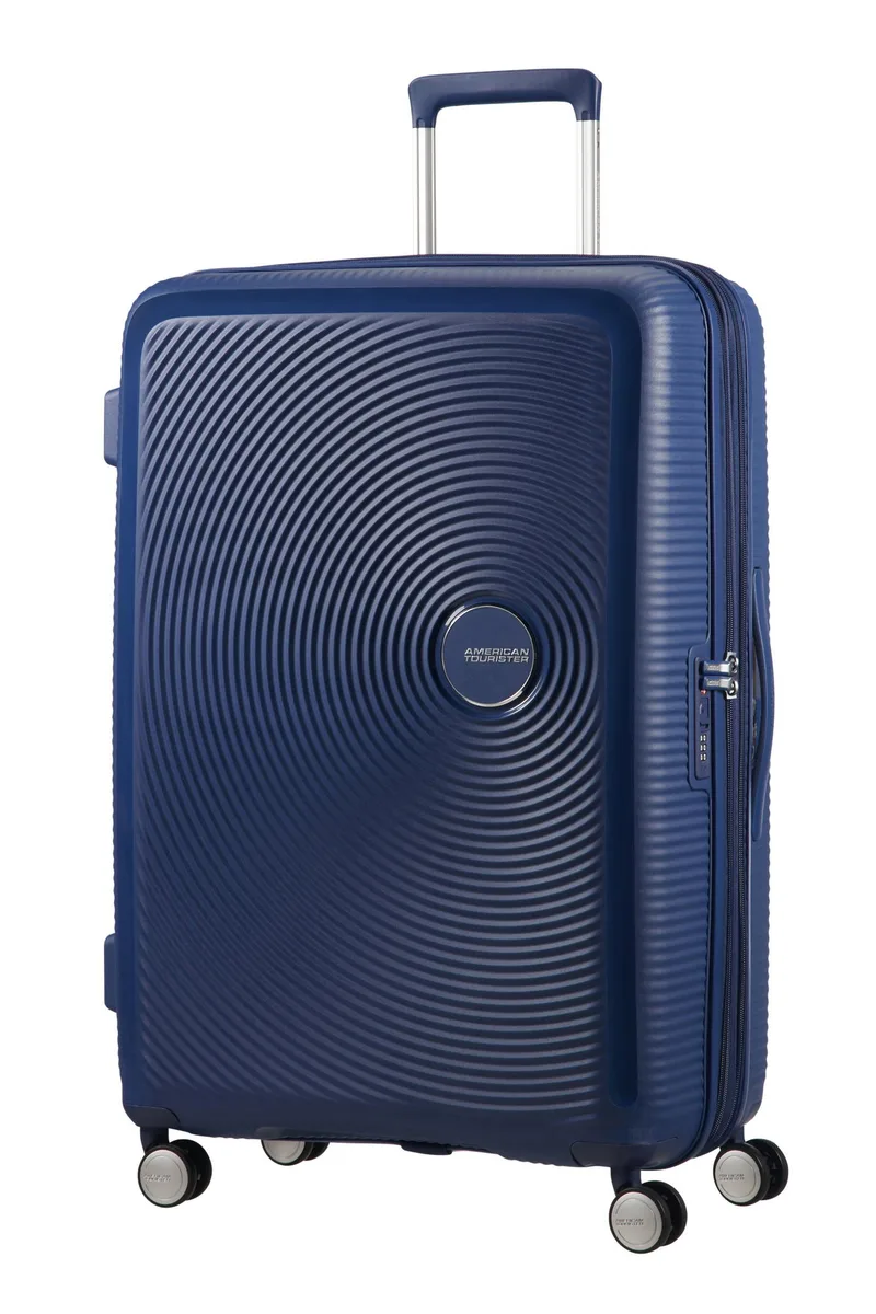 Валіза American Tourister, Soundbox, поліпропілен, велика, 77см,  97/110л, TSA, 4 колеса, EXP, темно-синій