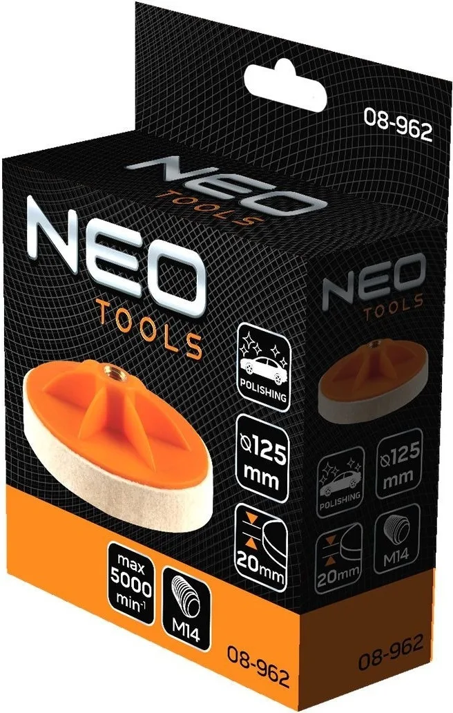 Полірувальний диск Neo Tools, губка середньої жорсткості, M14, 125x20мм.