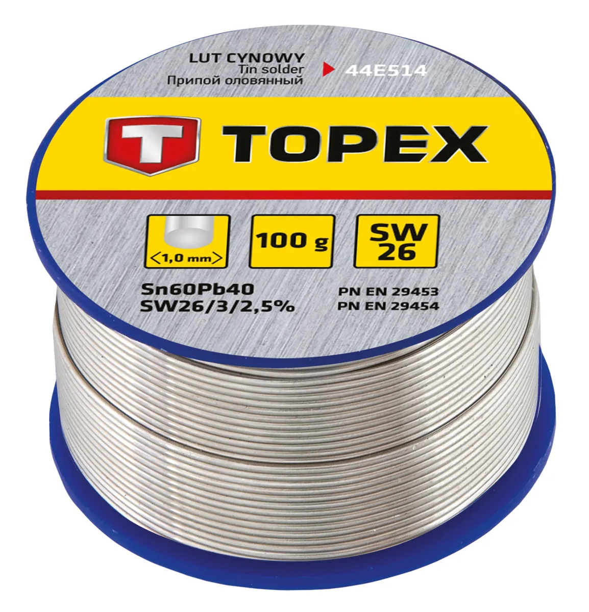 Припій олов'яний TOPEX 60% 1 мм з флюсом SW26 100 г