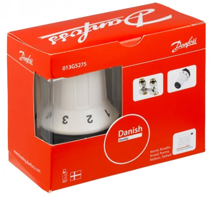 Комплект термостатический Danfoss RAS-CK + RLV-KS, H-образный, нижнее подключение, M30x1.5, 1/2", прямой.