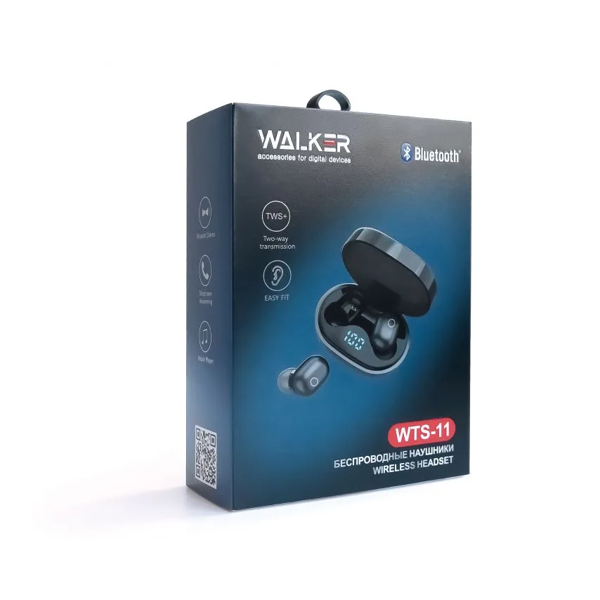 Наушники Bluetooth WALKER вакуумные черные TWS с сенсорным управлением 40 мАч