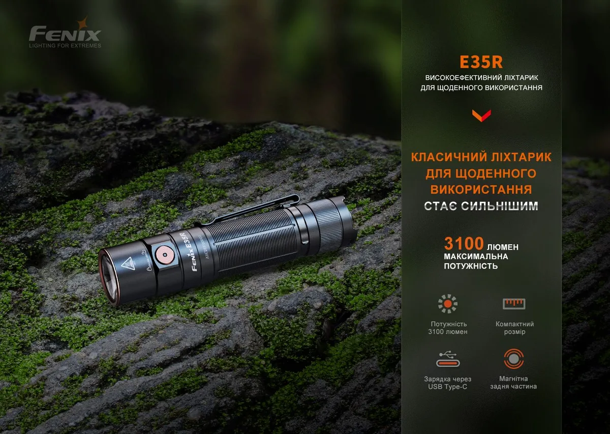 Ліхтар ручний Fenix алюміній 120х26,5 мм чорний 3100 люменів IP68