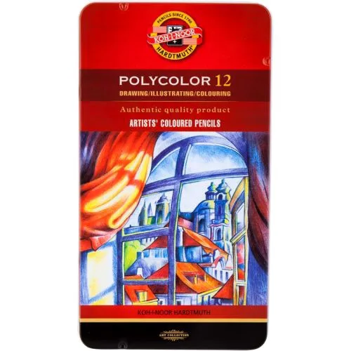 Художні кольорові олівці KOH-I-NOOR POLYCOLOR 12 кол. для малювання та графіки яскраві пігментні олівці.
