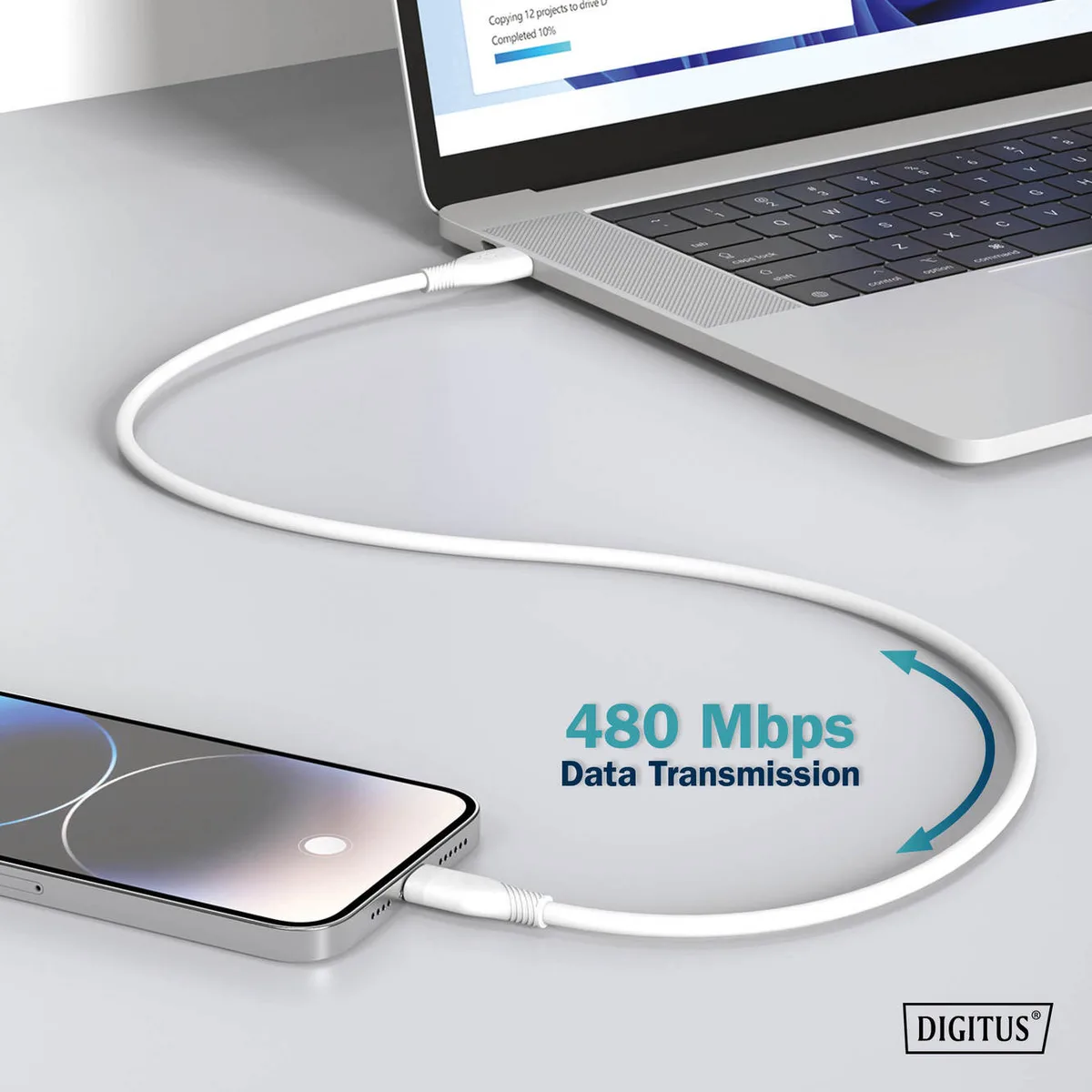 Кабель DIGITUS USB-C > USB-C заряджання/синхронізації, USB 2.0, 60W, силіконовий, 1м, білий