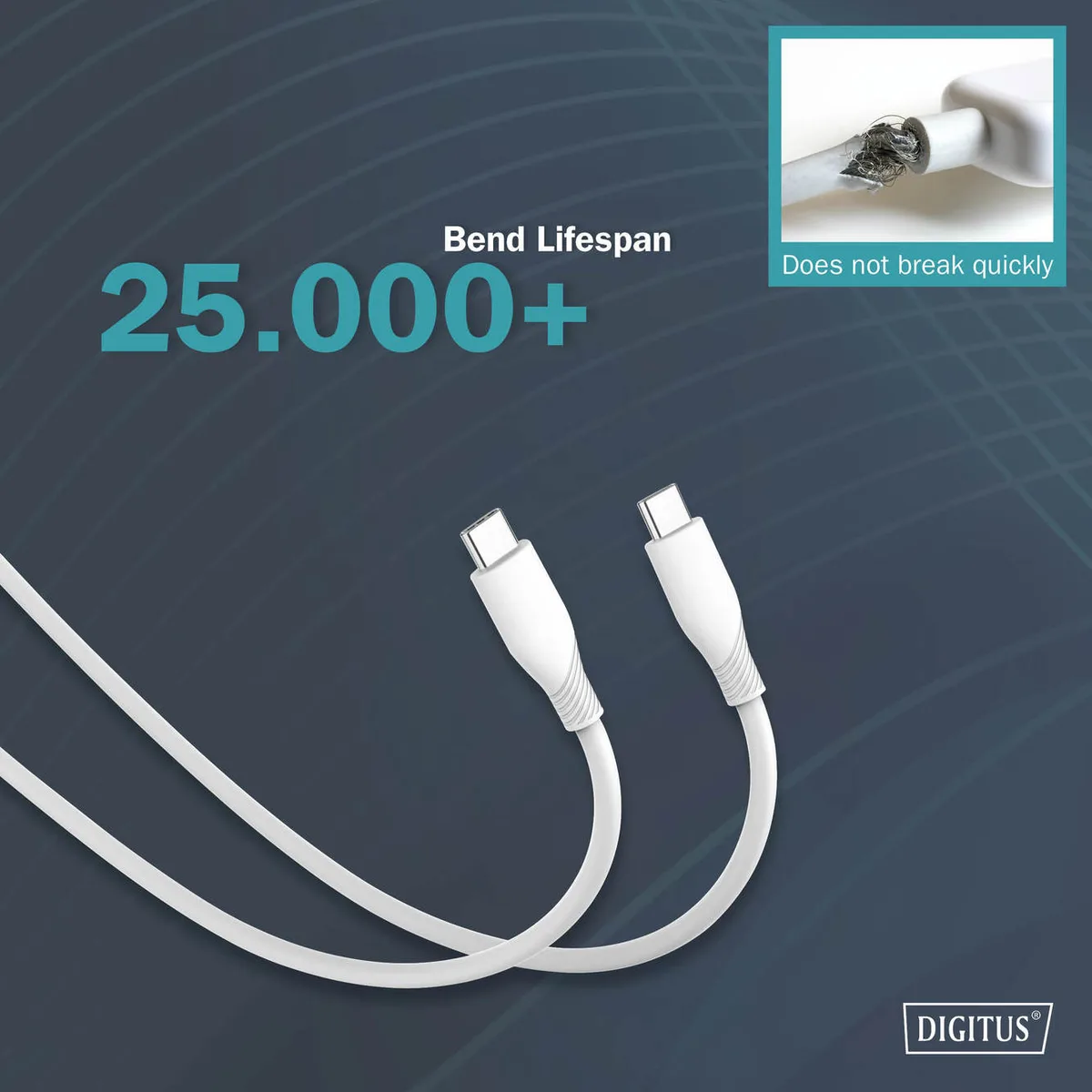 Кабель DIGITUS USB-C > USB-C заряджання/синхронізації, USB 2.0, 60W, силіконовий, 1м, білий